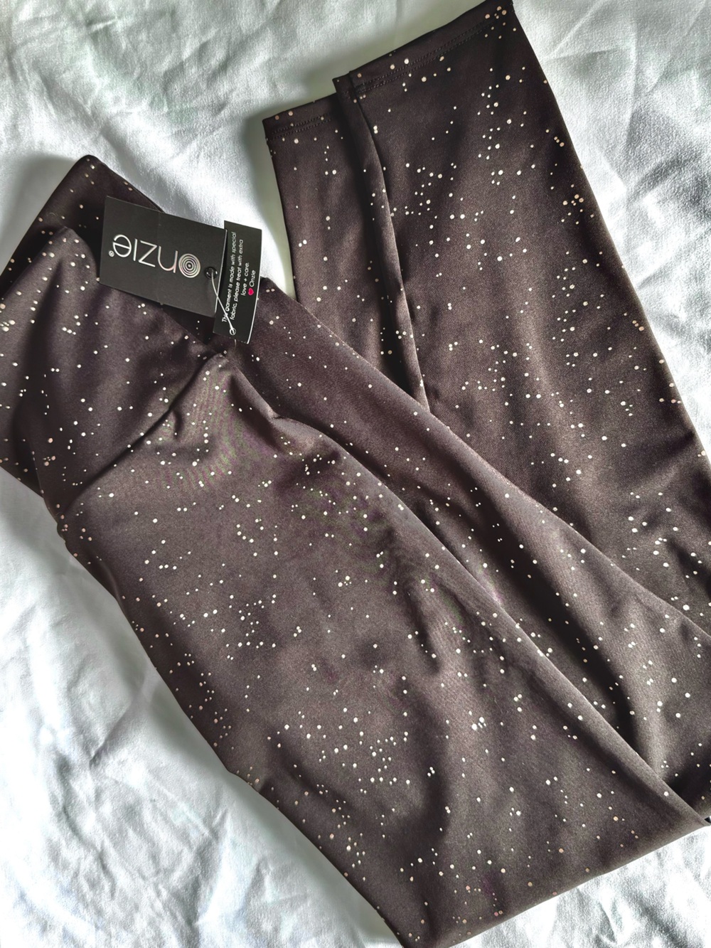 Sz M/L Onzie Black Leggings with Gold Speckle Print